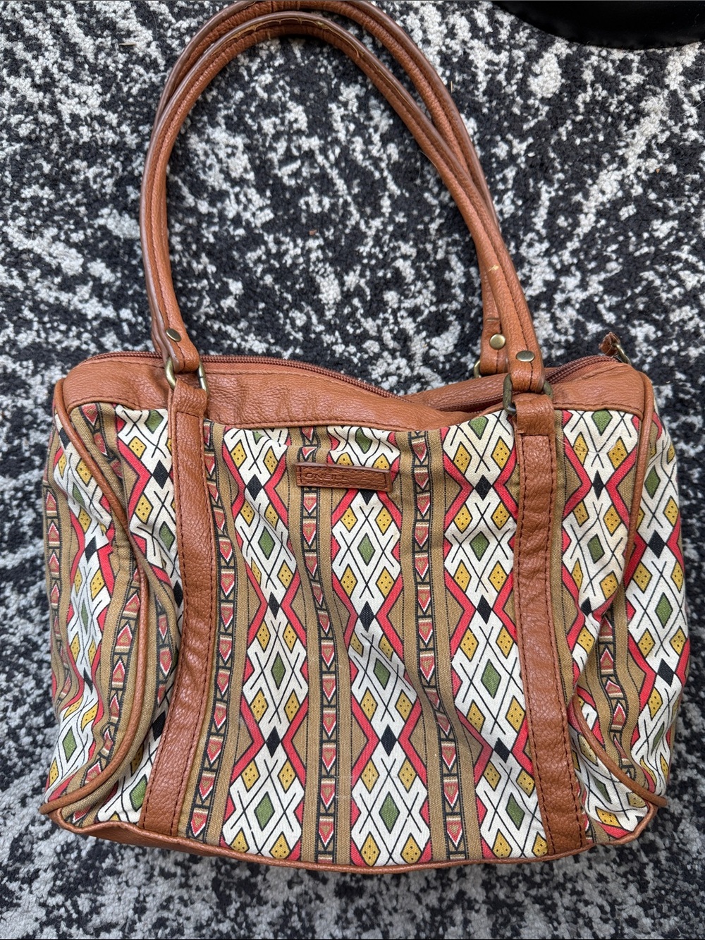 O'Neill Brown faux Leather Multicolor Geometric Tote